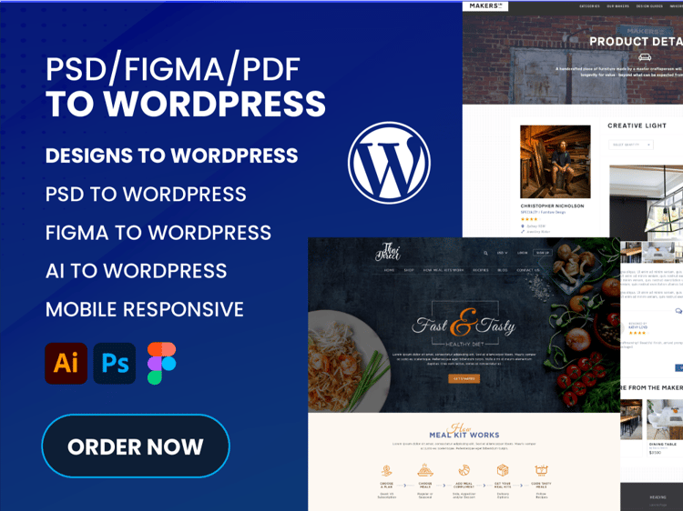 Psd figma illustrator pdf to wordpress website upwork