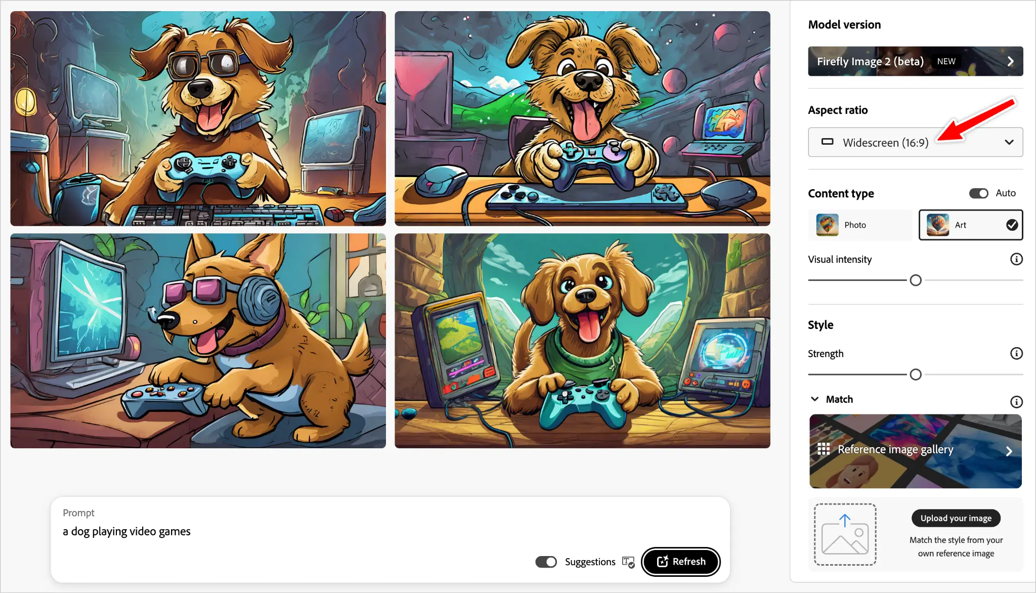 Dog playing videos games wide screen