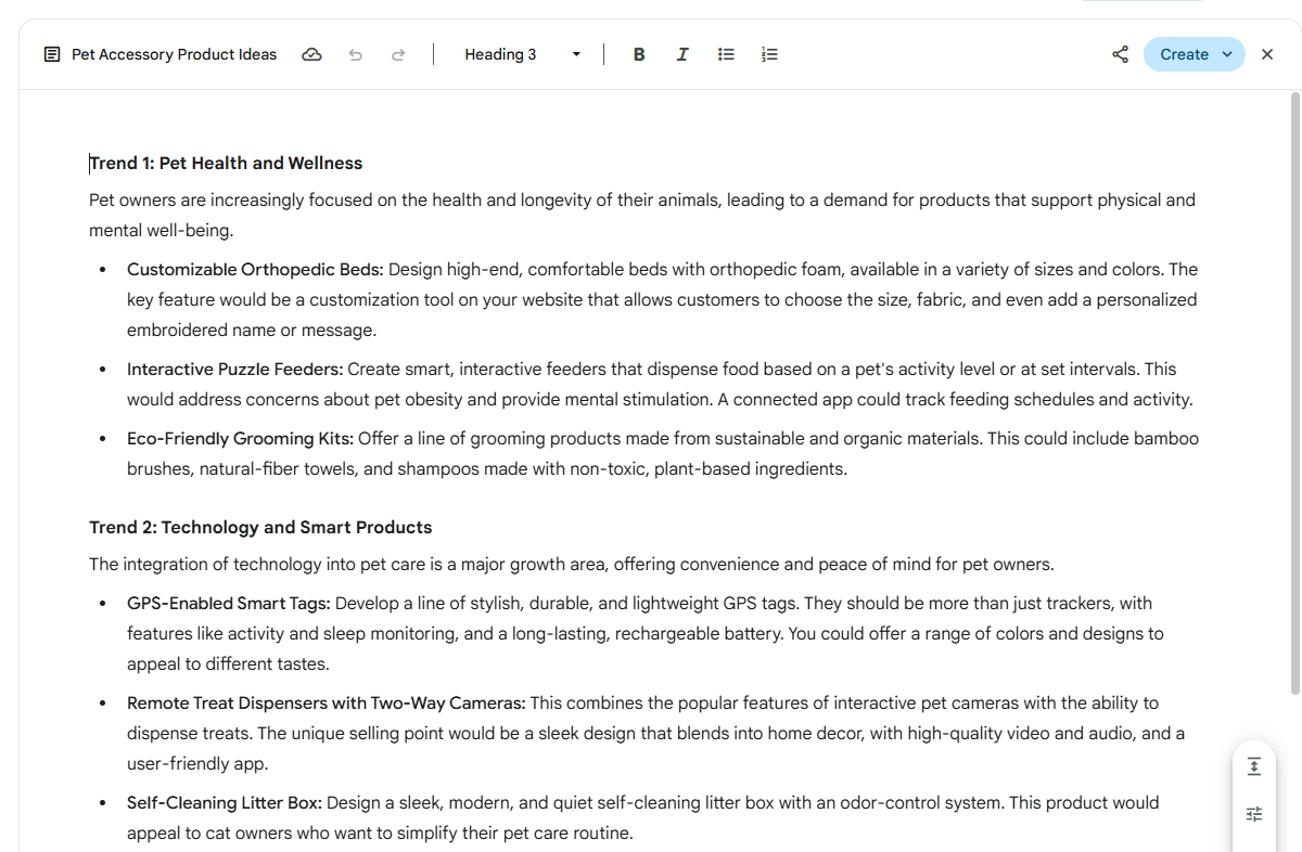 Generate product ideas for my pet accessory company based on current industry trends.