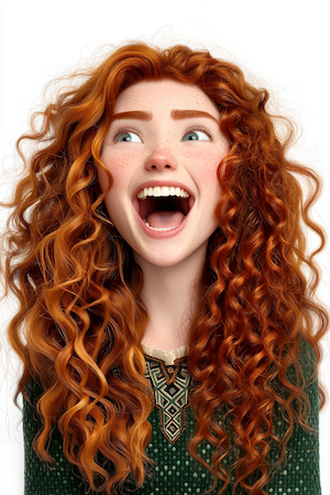 Midjourney generated the following image variant of the character laughing.