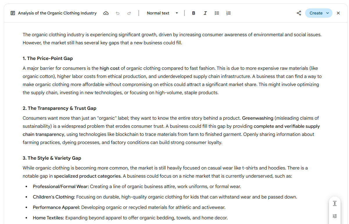 Analyze the organic clothing industry and identify any gaps my business may be able to fill