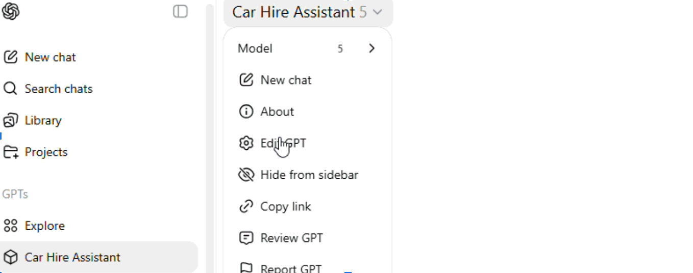Click the drop-down icon and then the Edit GPT option.
