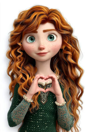 Building on the first image, we created another one to emphasize the character's warmth and affection by having her hands form a love symbol.