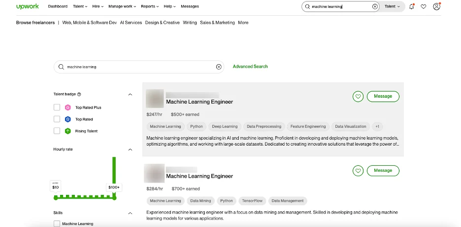 Freelancer feed on Upwork