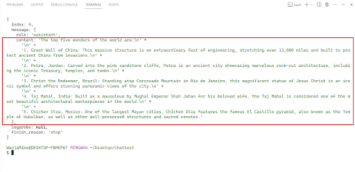 When you execute the code, the chatbot should respond with an answer to the question.