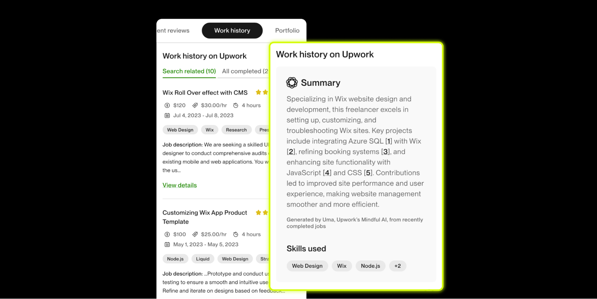 Uma: compare work histories