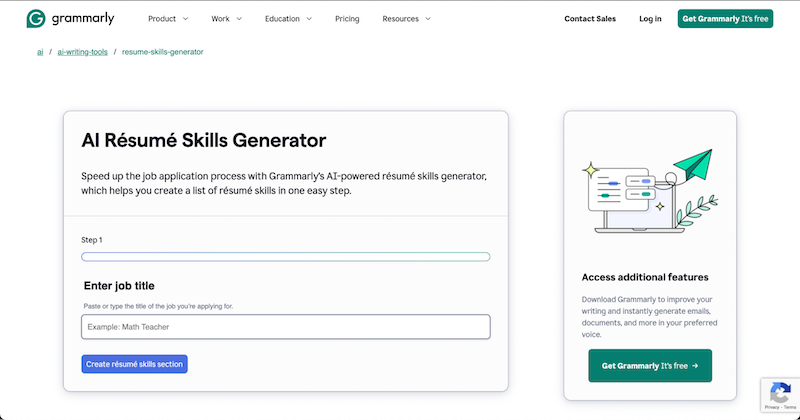 Grammarly's AI Resume Skills Generator