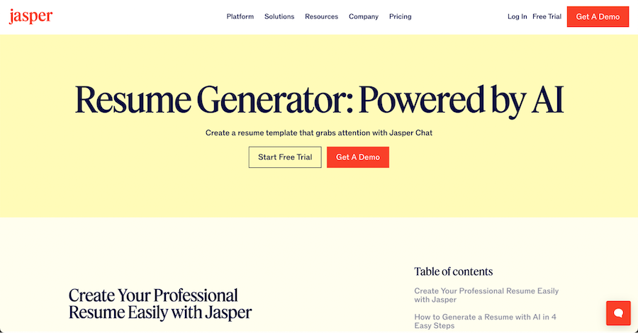 JasperAI Resume Generator