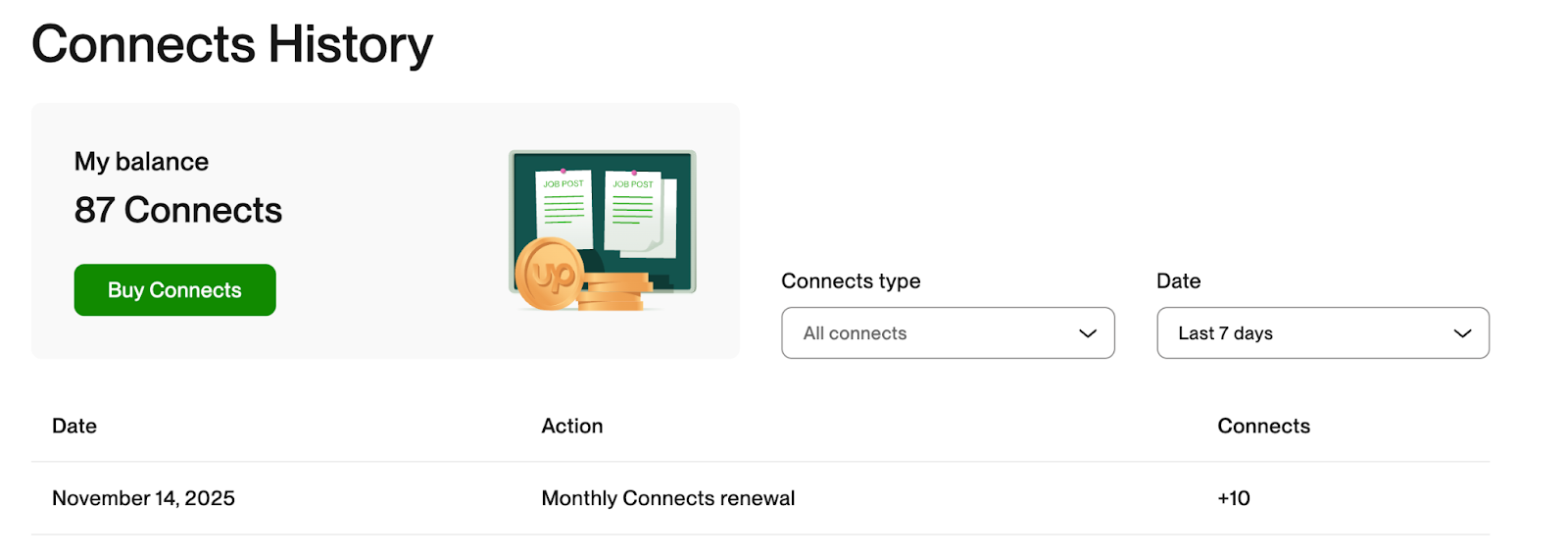 Under your balance, select Buy Connects to add more to your account.
