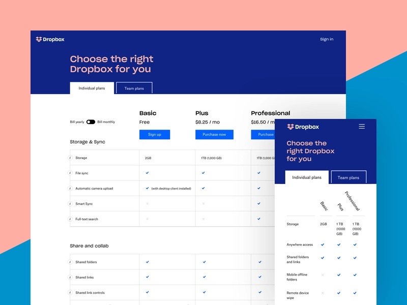 Dropbox Page Plans Old