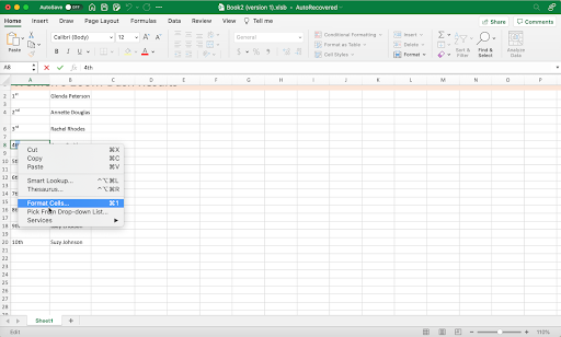 Format cells