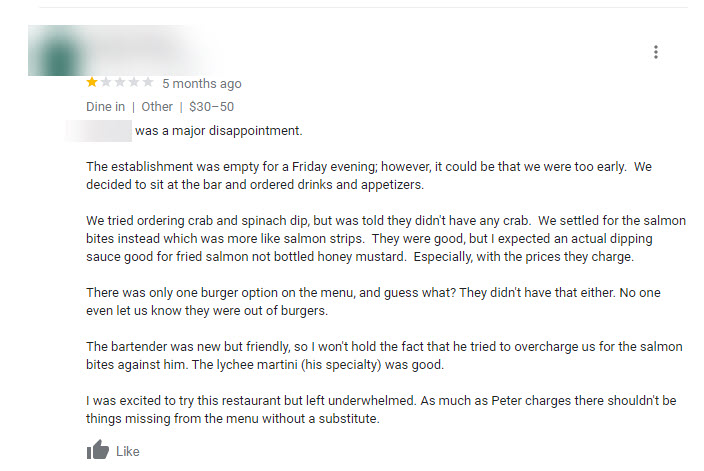 Google review negative