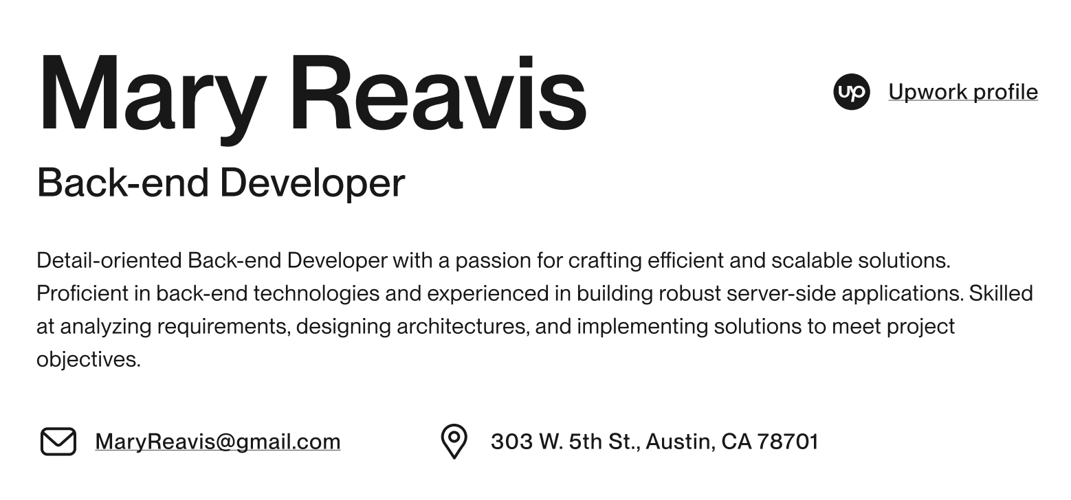 Back-end developer resume