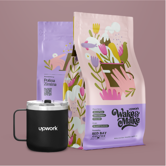 Wake & Make coffee bag design by Polina