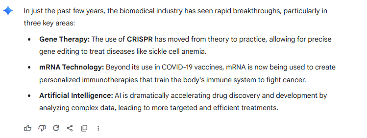 Summarize the latest breakthroughs in the biomedical industry.