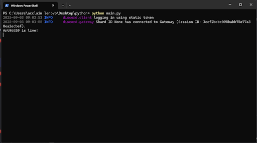 Now that we've created a bot, we can start it up and then add it to a server.
