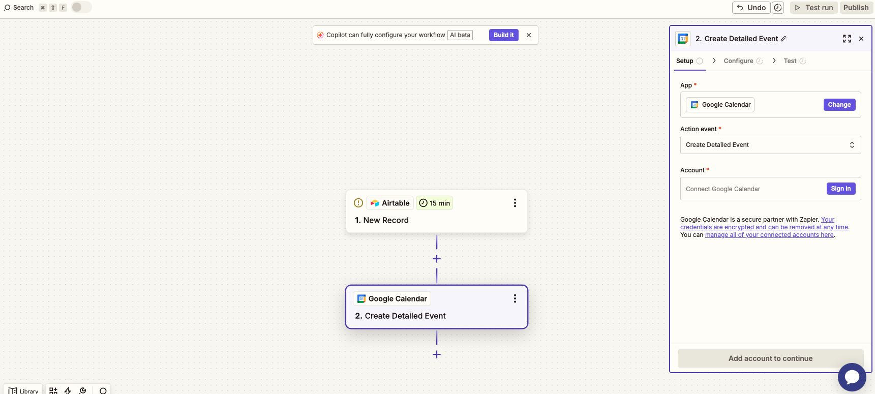 Zapier is a no-code automation and workflow builder that, like n8n, connects various apps, AI agents, and systems. You can use a visual drag-and-drop workflow builder or chat with the Zapier AI assistant to build complex automations using conditional logic. For example, you could set up a process that creates a Google Calendar event every time someone fills out an appointment form in Airtable.