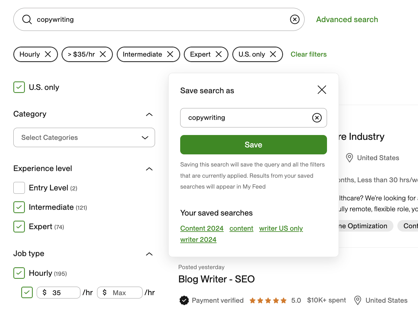 Save your job search results
