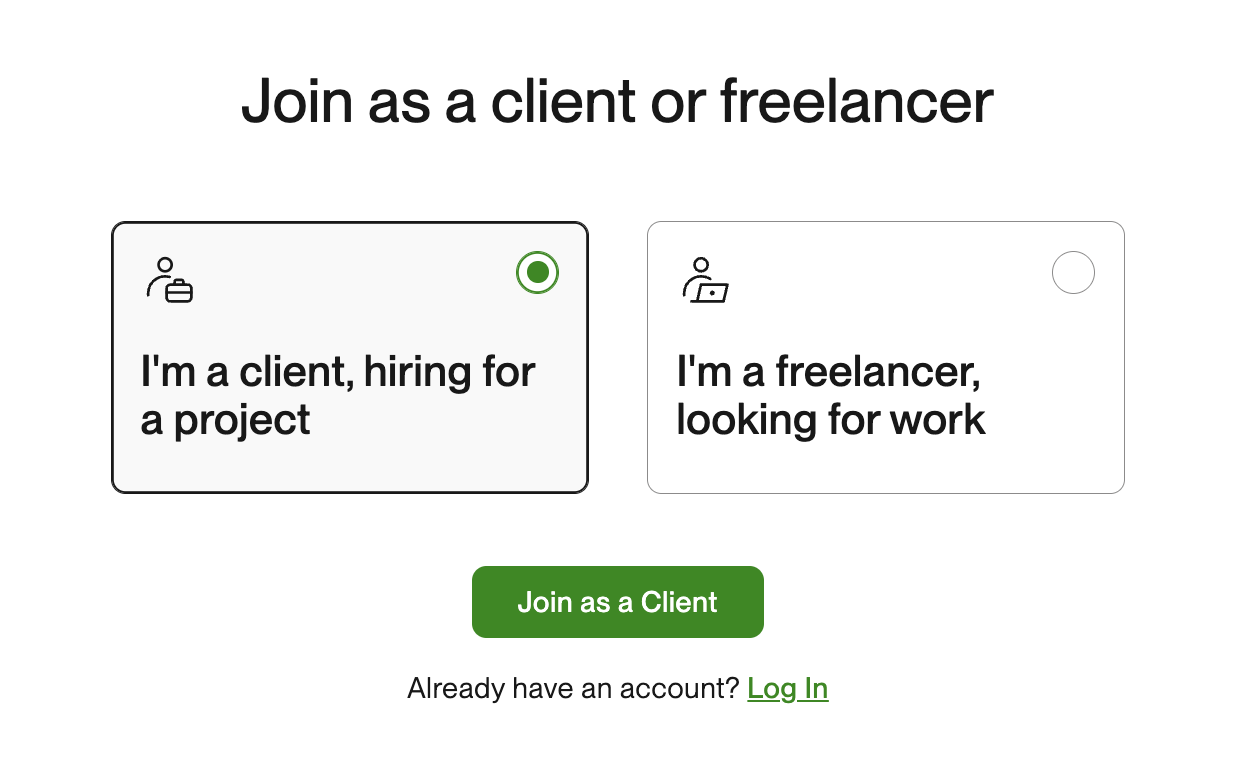 Join as a client or freelancer