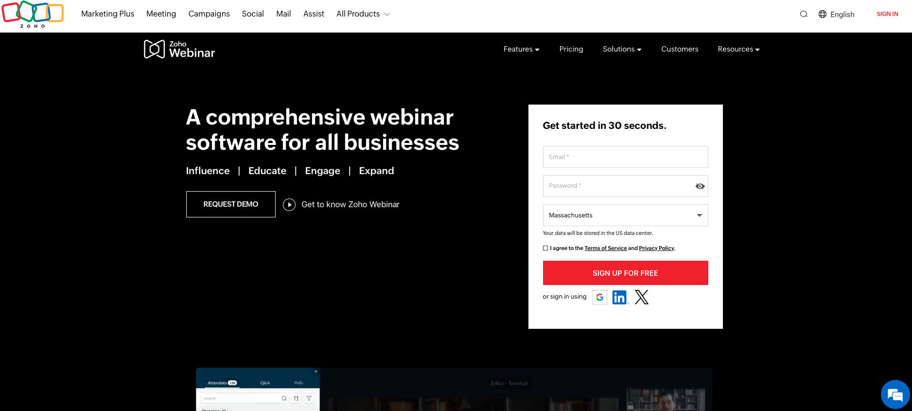 Zoho: Best for webinars