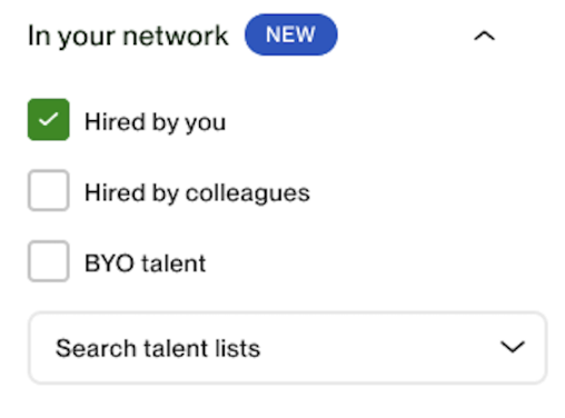 Enterprise-specific search filters to find freelancers in your network