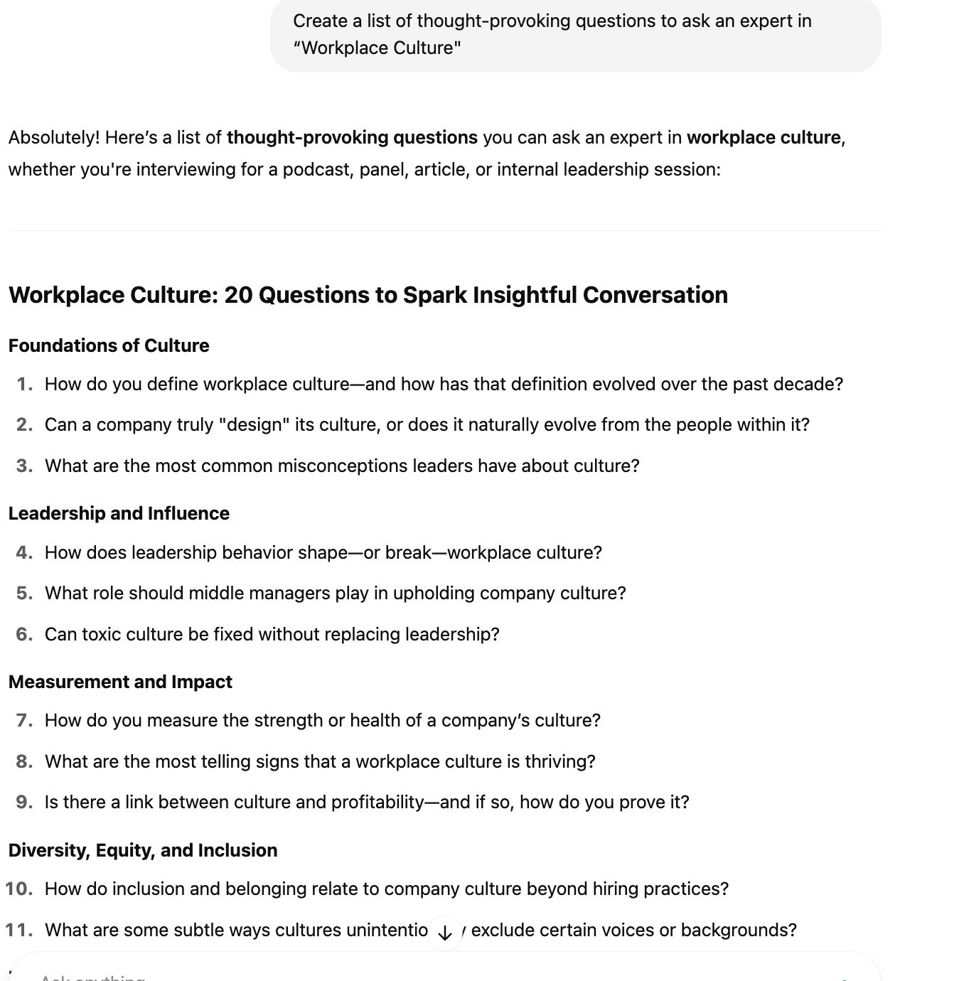 Interview questions prompt