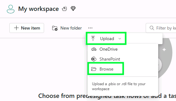 Select Upload and Browse