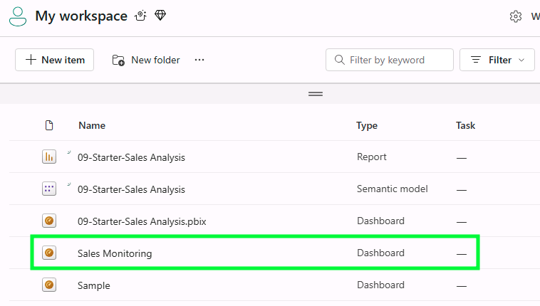 Access the dashboard you just created