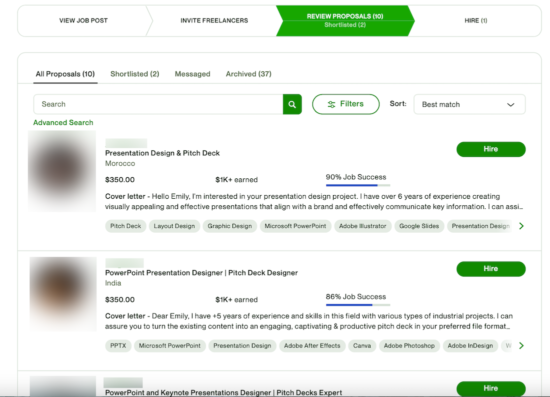 Review Upwork profiles to find the right fit