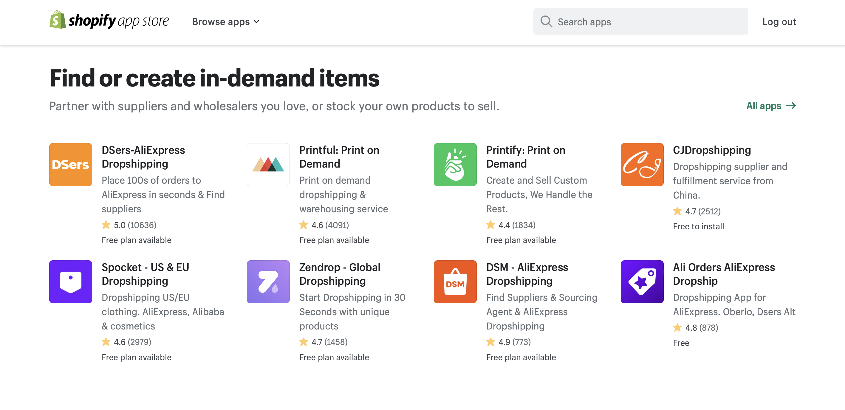 Shopify find products