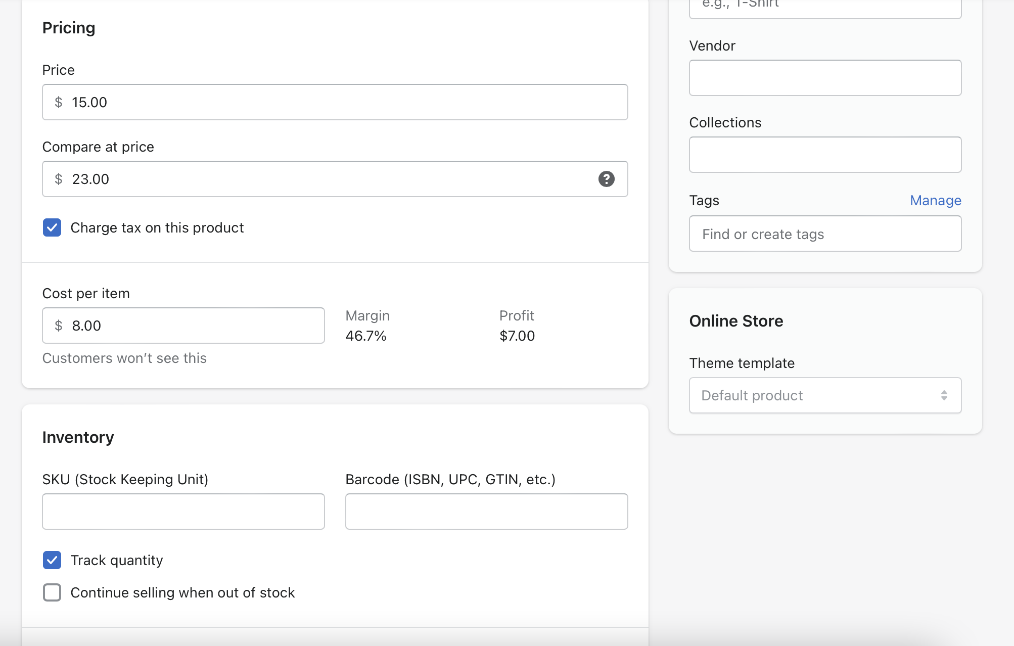 Shopify pricing detail