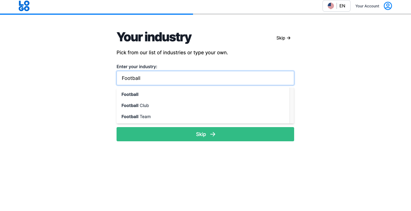 Enter “Football Team” for your industry